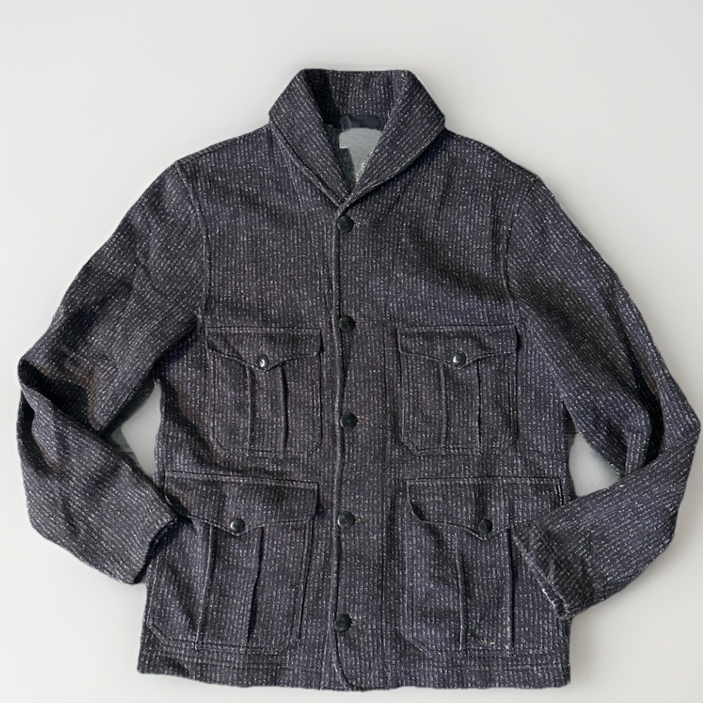Wallace Barnes Sweater Mens Medium Gray Cardigan Salt Pepper Fleece - Picture 2 of 10
